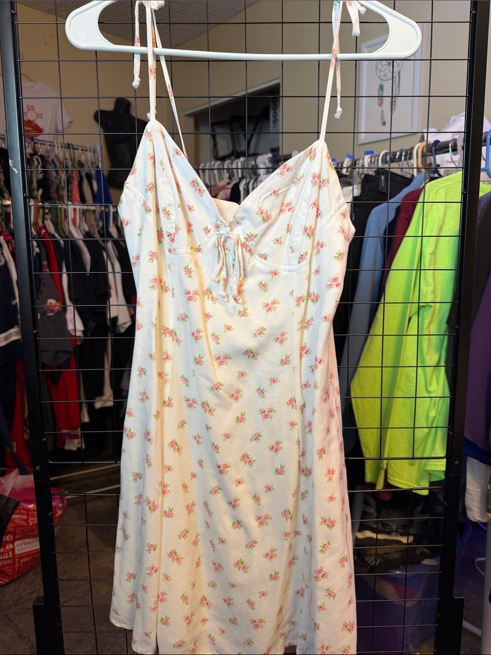 Floral Tie-Front Mini Dress in White and Pink